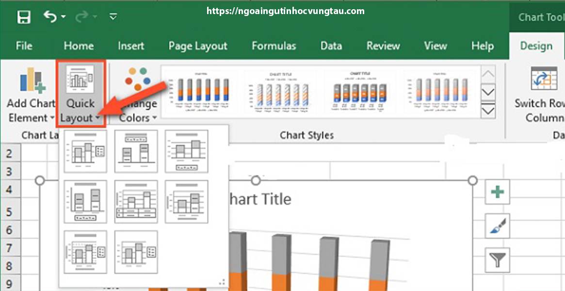 Hướng dẫn các bước vẽ biểu đồ cột trong Excel đơn giản đẹp mắt 7 Quick Layout thay đổi chi tiết biểu đò cột excel