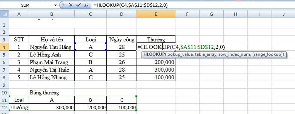 Các hàm trong excel căn bản nhất mà bất kỳ ai cũng phải biết 12 Cách sử dụng hàm dò tìm hlookup trong excel