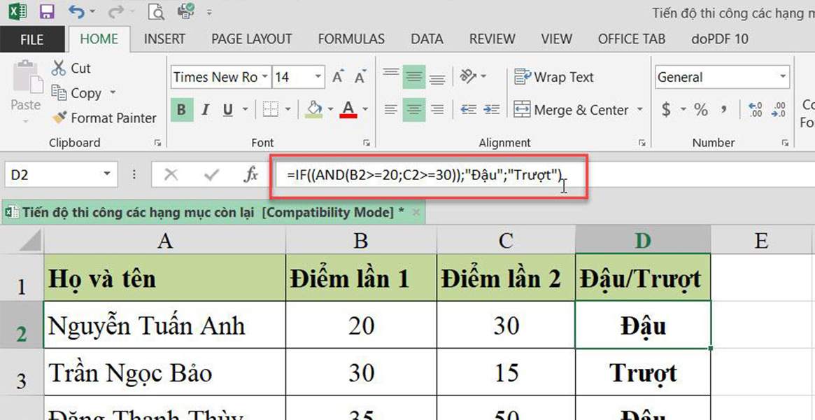 Cách sử dụng hàm if kết hợp với hàm and trong excel