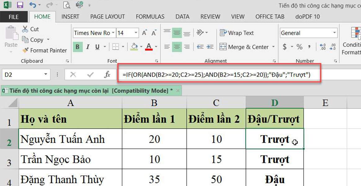 Cách sử dụng hàm if kết hợp với hàm and và hàm or trong excel