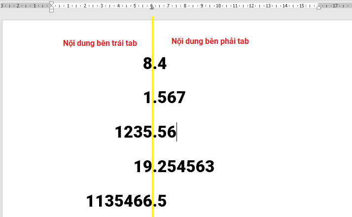 Cách sữ dụng tab thập phân