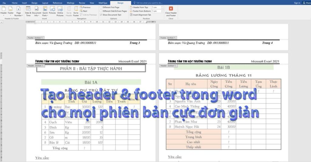 TẠO HEADER & FOOTER TRONG WORD 1 Cách tạo Header footer trong word