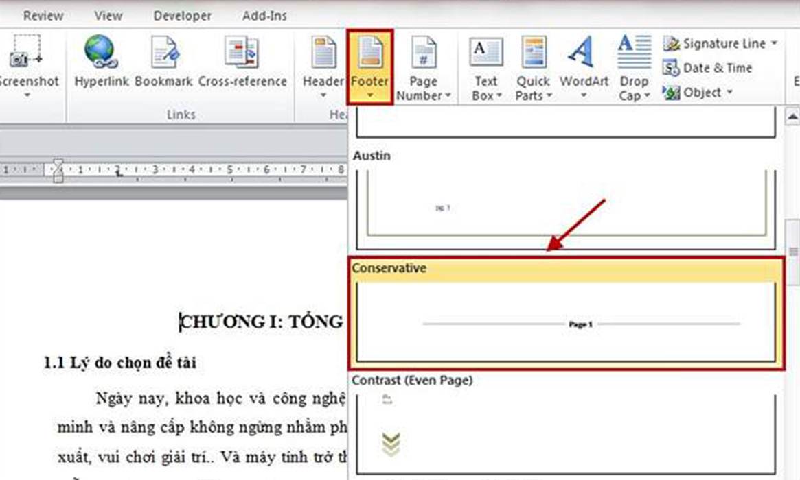 Chọn kiểu đánh số trang trong word