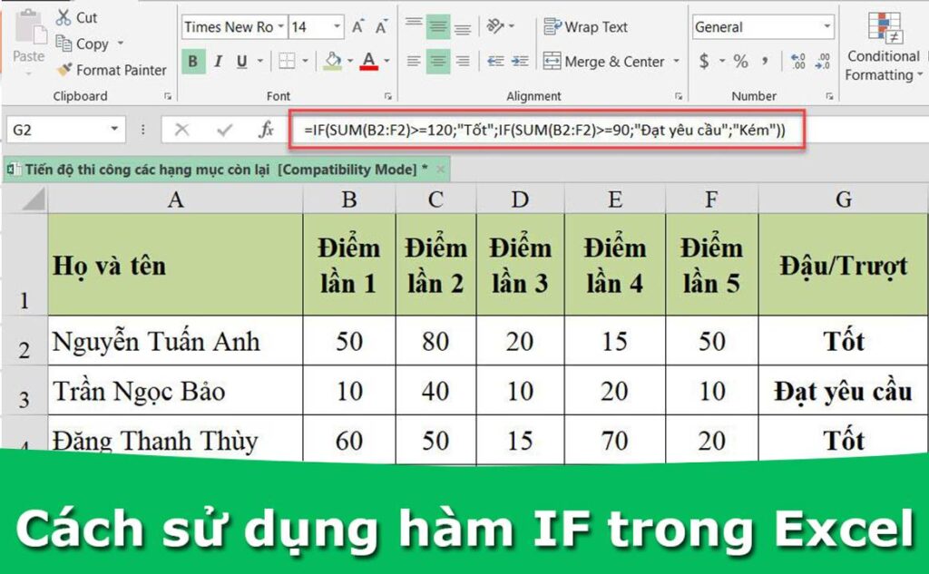 Hàm if trong excel cách sử dụng hàm if qua từng ví dụ bài tập cụ thể