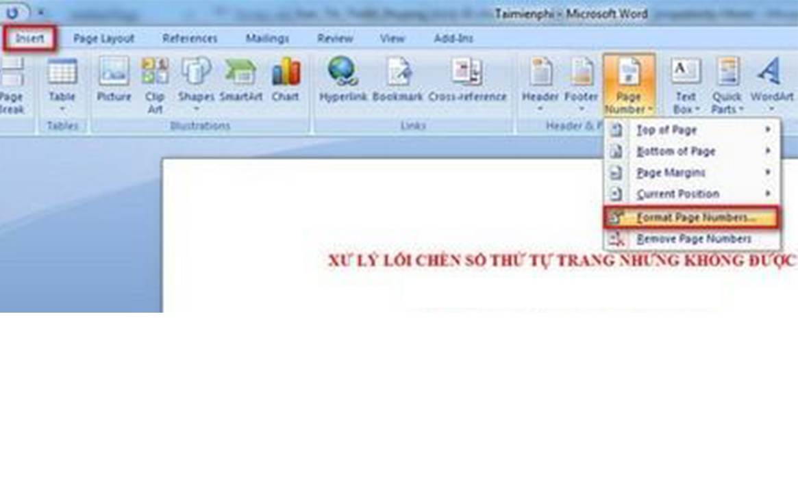 Lỗi chèn số trang trong word nhưng không được