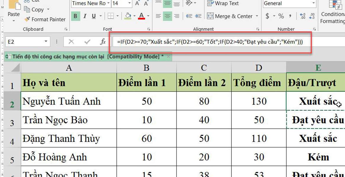 Sử dụng hàm if với nhiều điều kiện