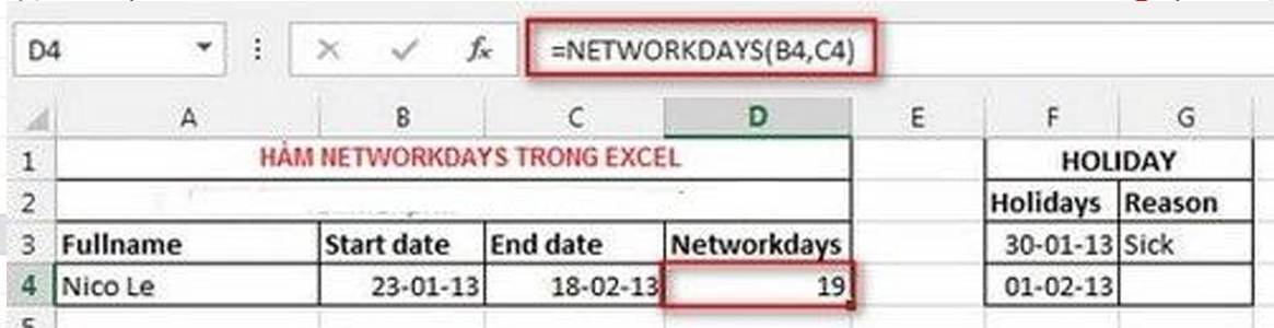 Các hàm trong excel căn bản nhất mà bất kỳ ai cũng phải biết 15 Sử dụng hàm networkdays chấm công nhân viên