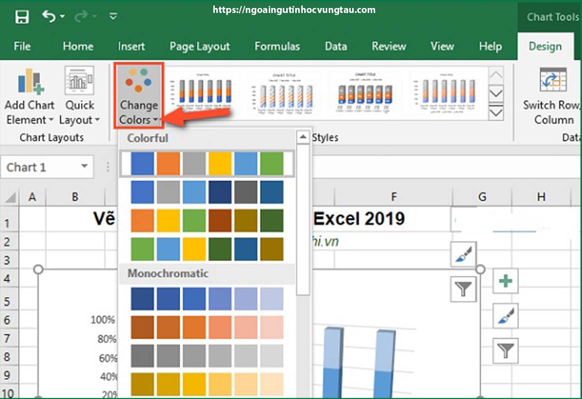Hướng dẫn các bước vẽ biểu đồ cột trong Excel đơn giản đẹp mắt 8 Thay đổi mầu sắc chi tiết cho biểu đồ cột