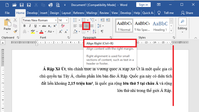 Ví dụ cách sử dụng tab phải